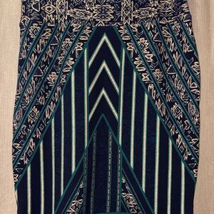 LuLaRoe Navy and Gold Patterned Pencil Skirt Size XL